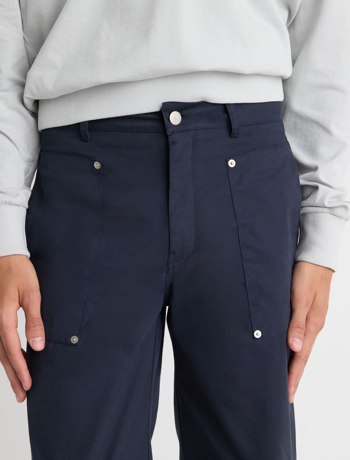 Orlando men trousers forward shifted seams front welt pockets navy