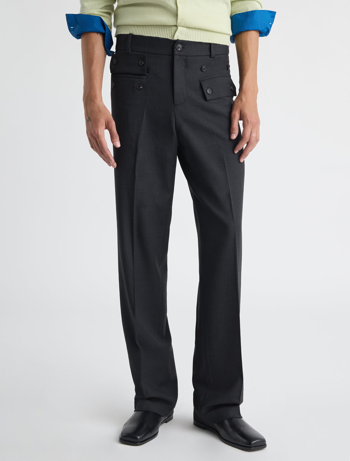 Mario suit trousers pocket detail buttoned flap grey