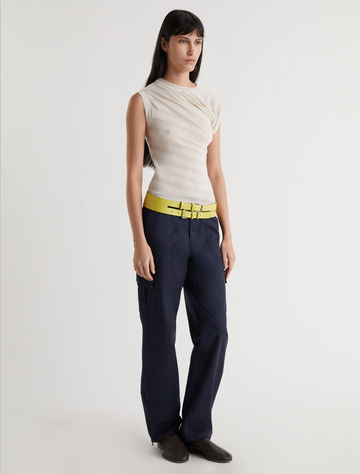 Penelope ii leather belt double buckle system yellow