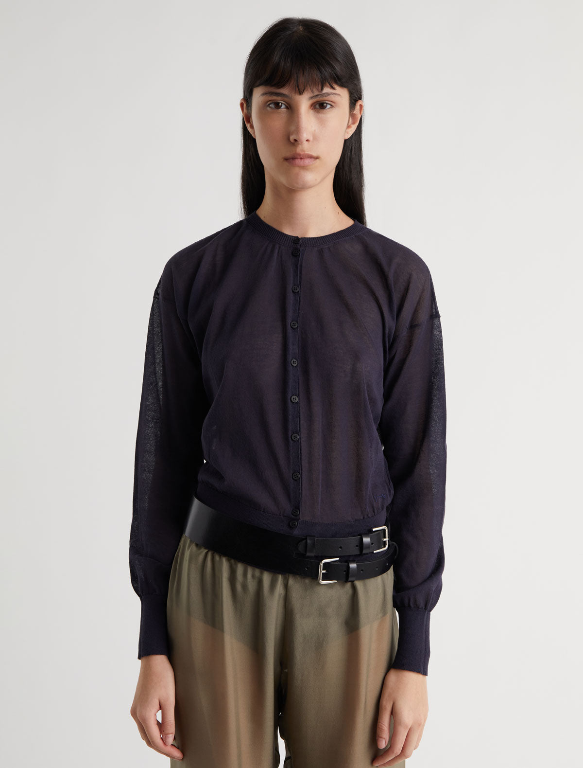 Penelope ii leather belt double buckle system black