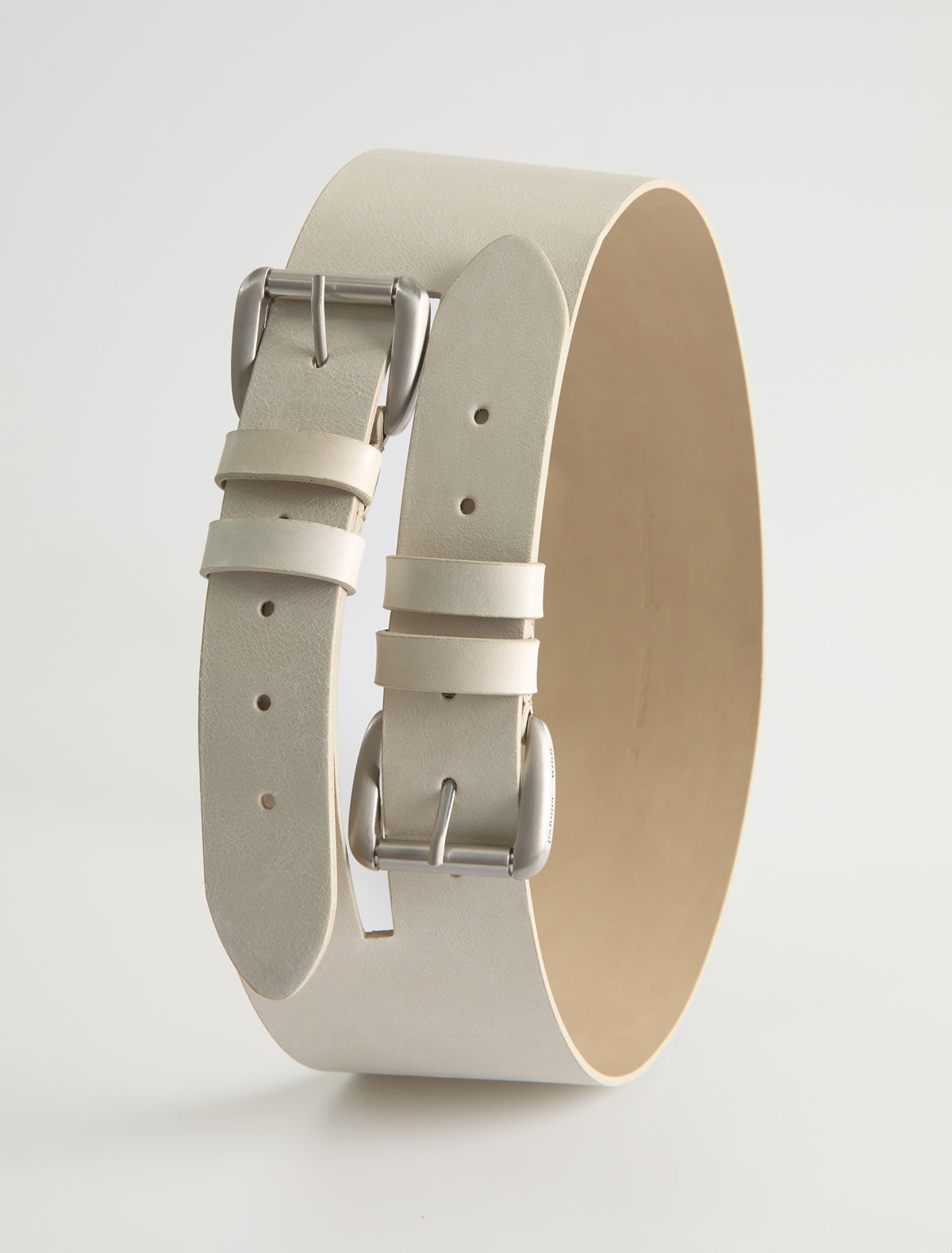 Penelope wide leather belt double buckle system offwhite