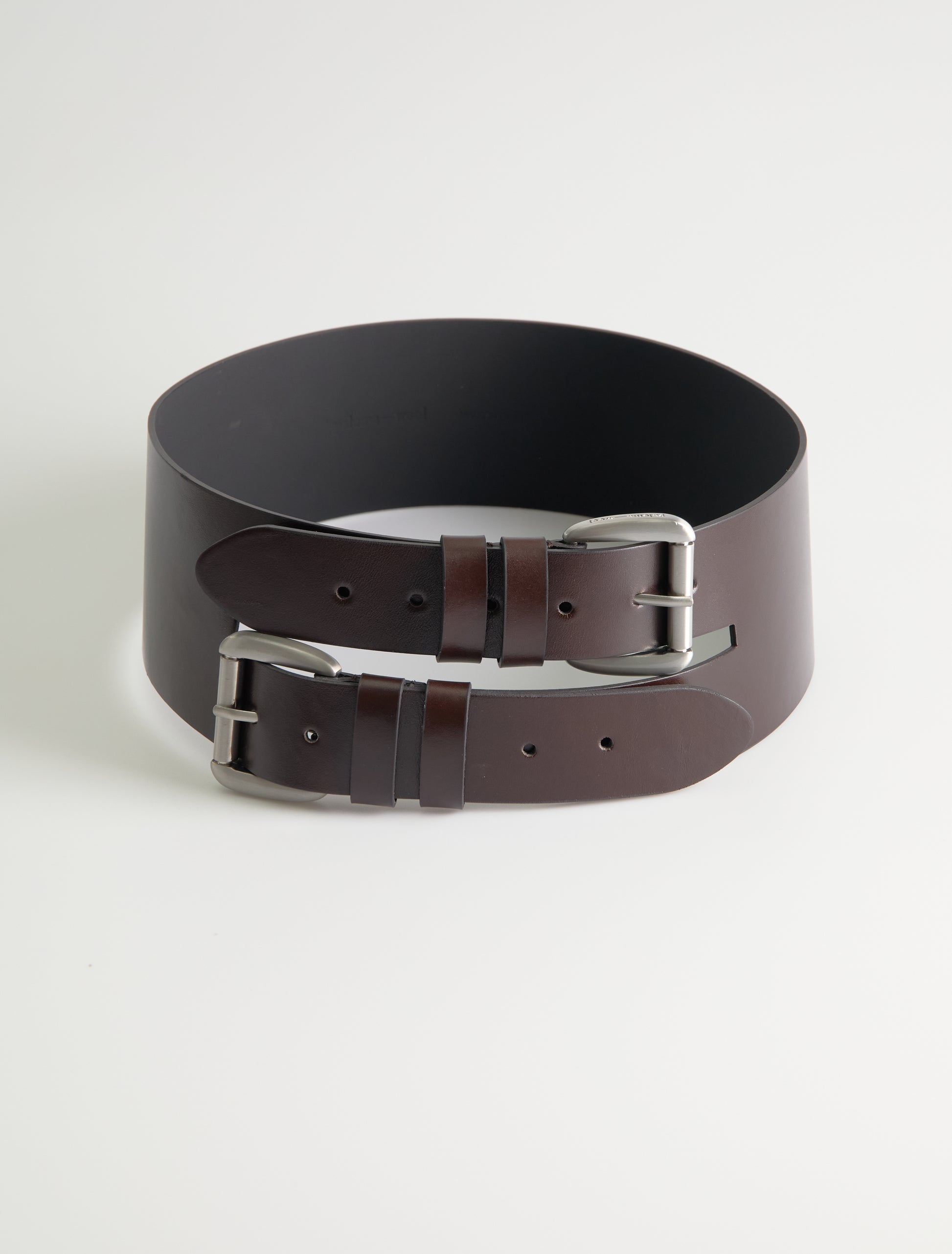 Penelope wide leather belt double buckle system darkbrown