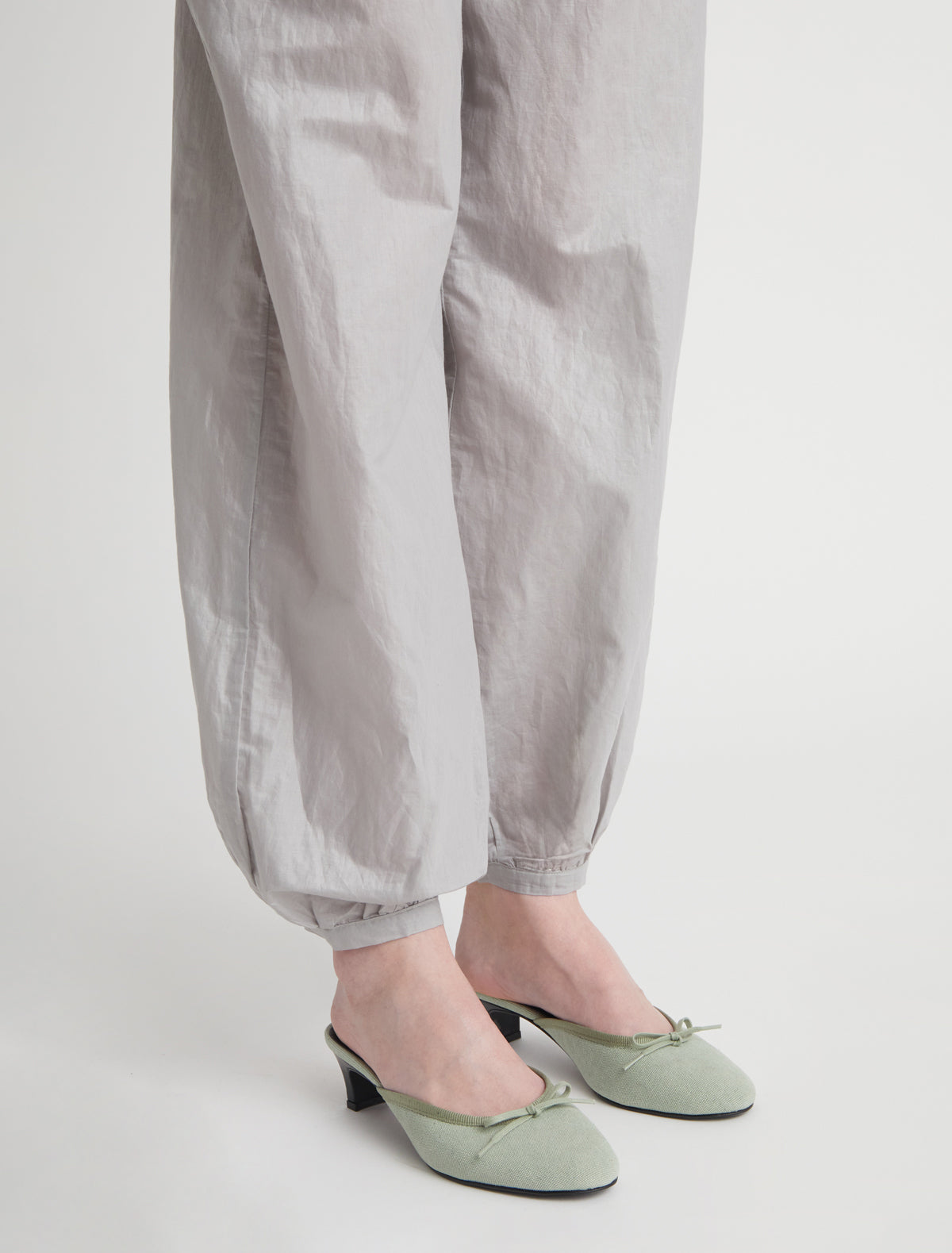 Petra mule canvas small vamp trim detail lace bow aquamarine