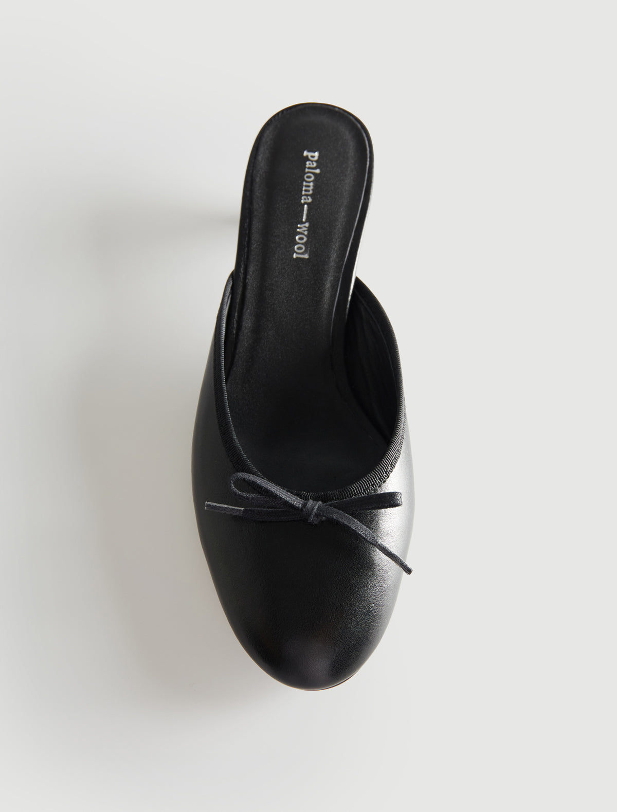 Petra mule leather small vamp trim detail lace bow black