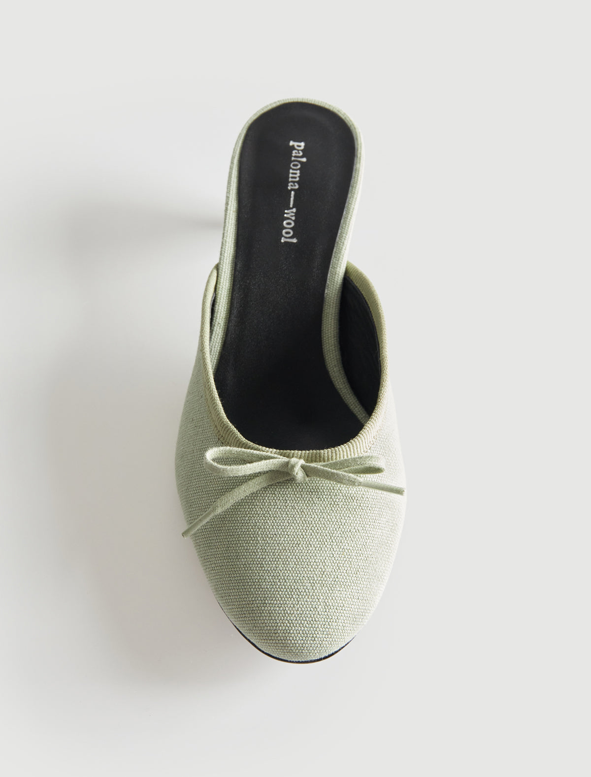 Petra mule canvas small vamp trim detail lace bow aquamarine