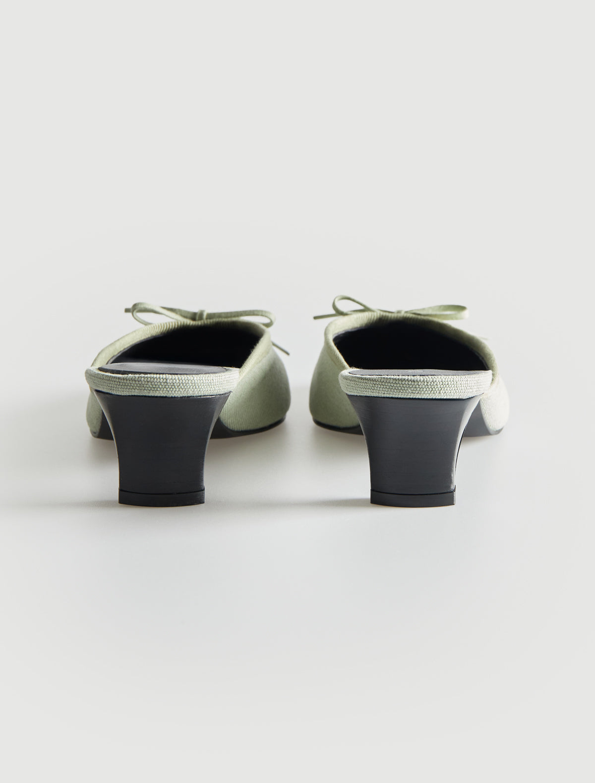 Petra mule canvas small vamp trim detail lace bow aquamarine