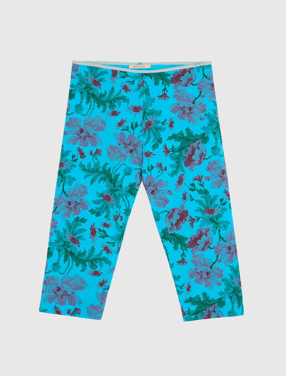 Aneu floral print capri leggings ribbon detail waistband