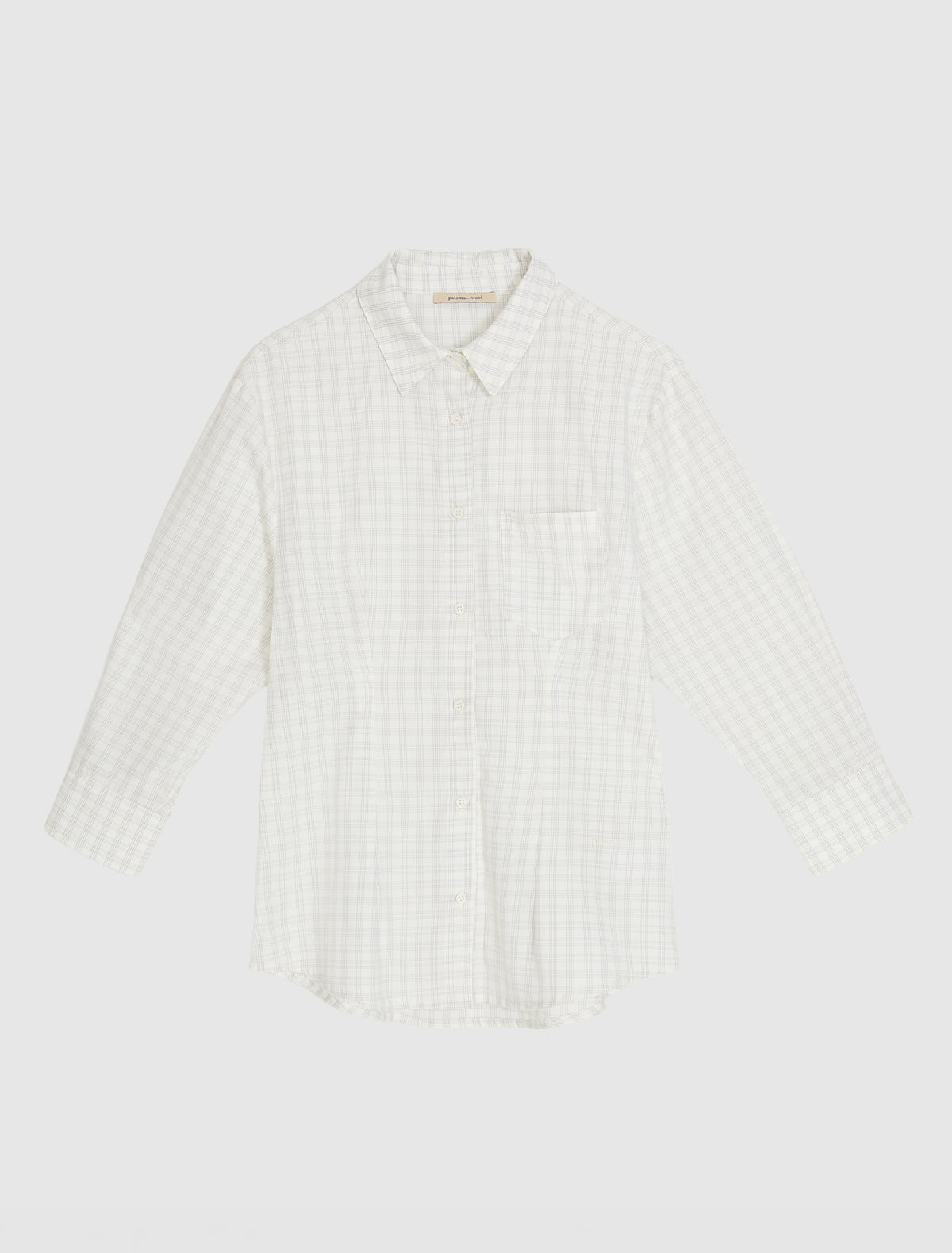Bruna elbow length sleeve checked cotton shirt fitted body grey