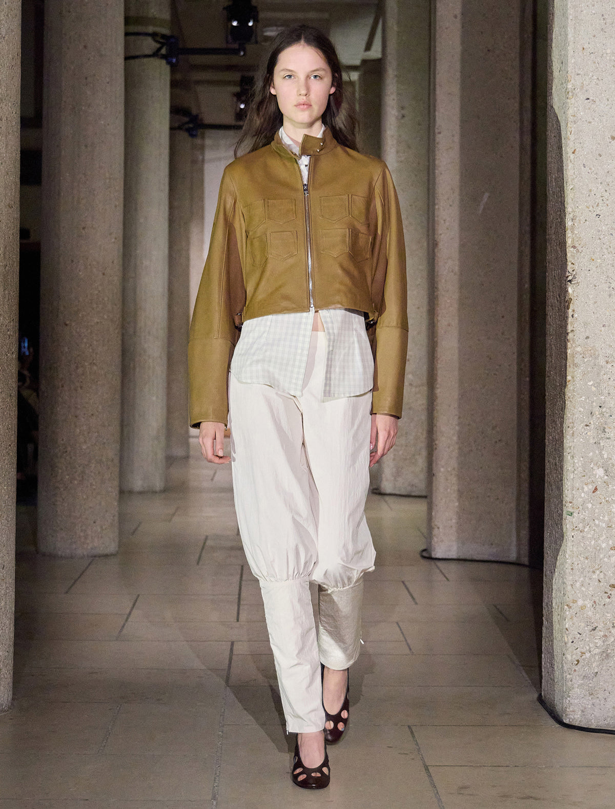 Aline cropped leather jacket mini chest pockets