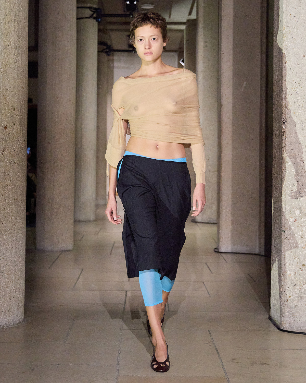 Samira wrap style knit top asymmetric design beige