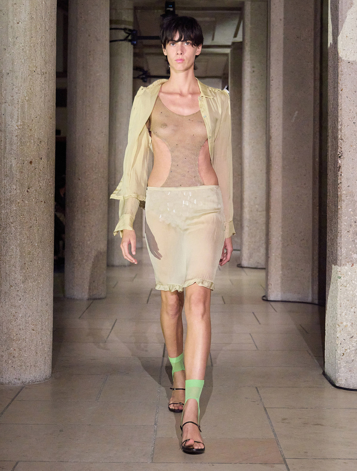 Enos straight silk skirt ruffle detail