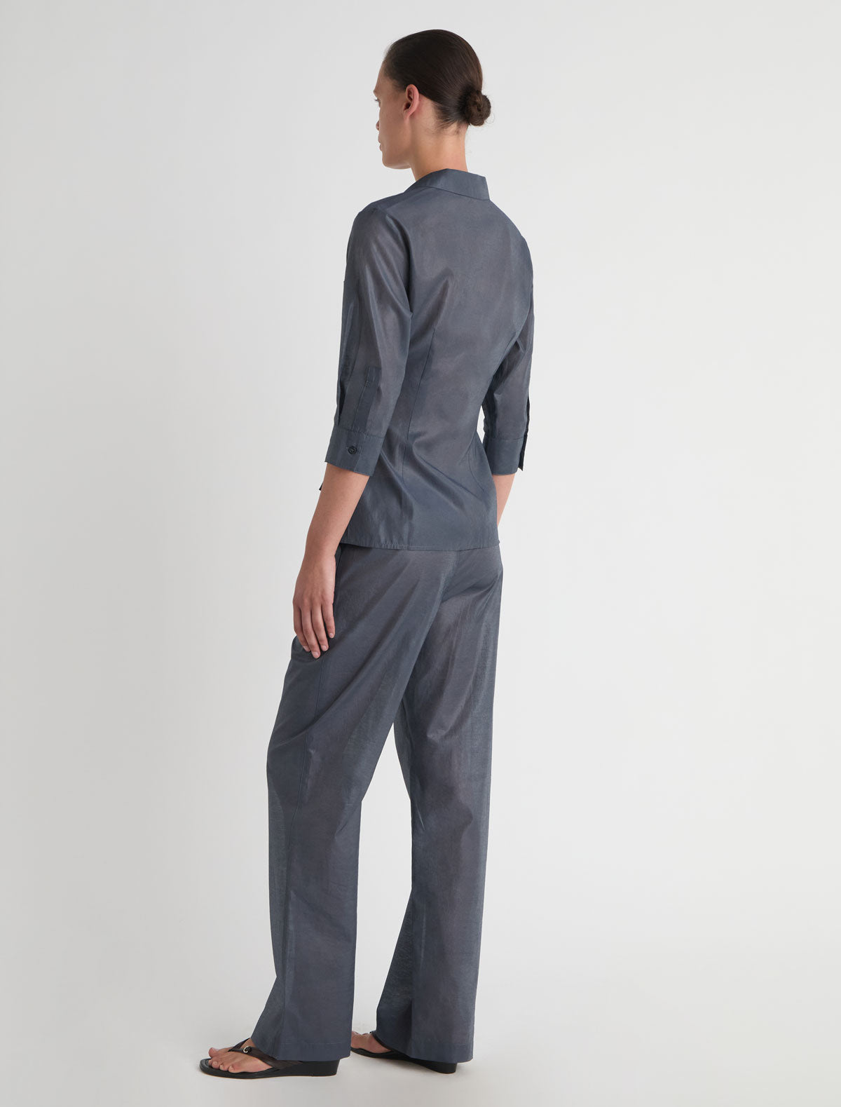 Ricer elbow length sleeve wrap shirt front pockets navy
