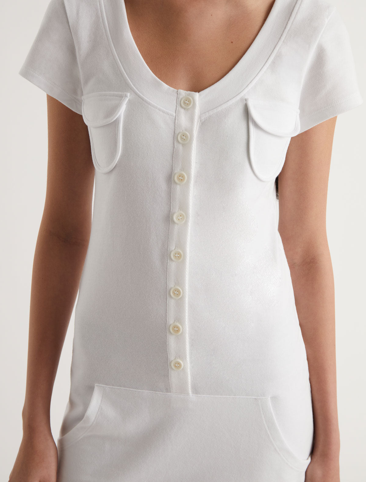 Rodondo short sleeve dress round neckline kangaroo style pocket
