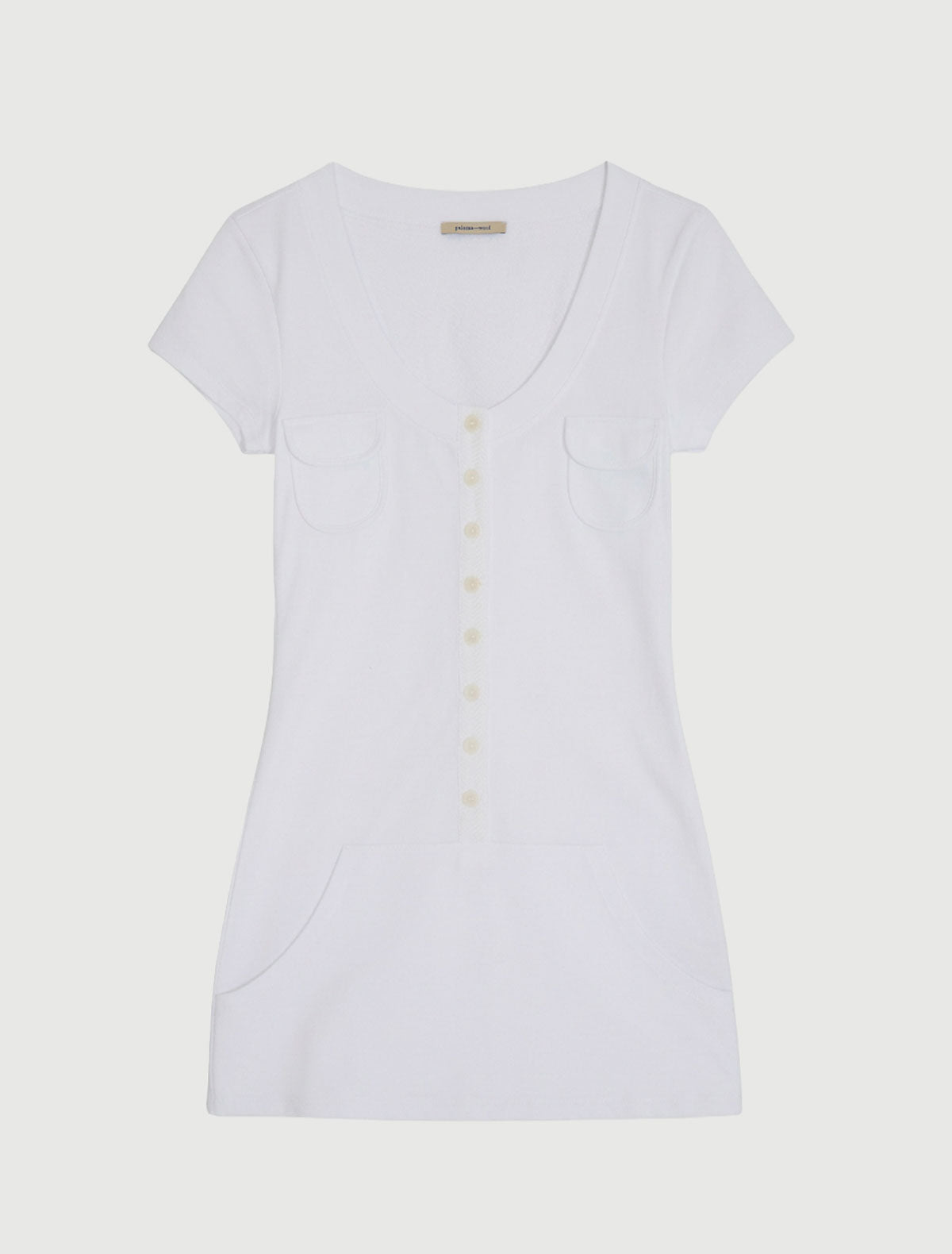 Rodondo short sleeve dress round neckline kangaroo style pocket