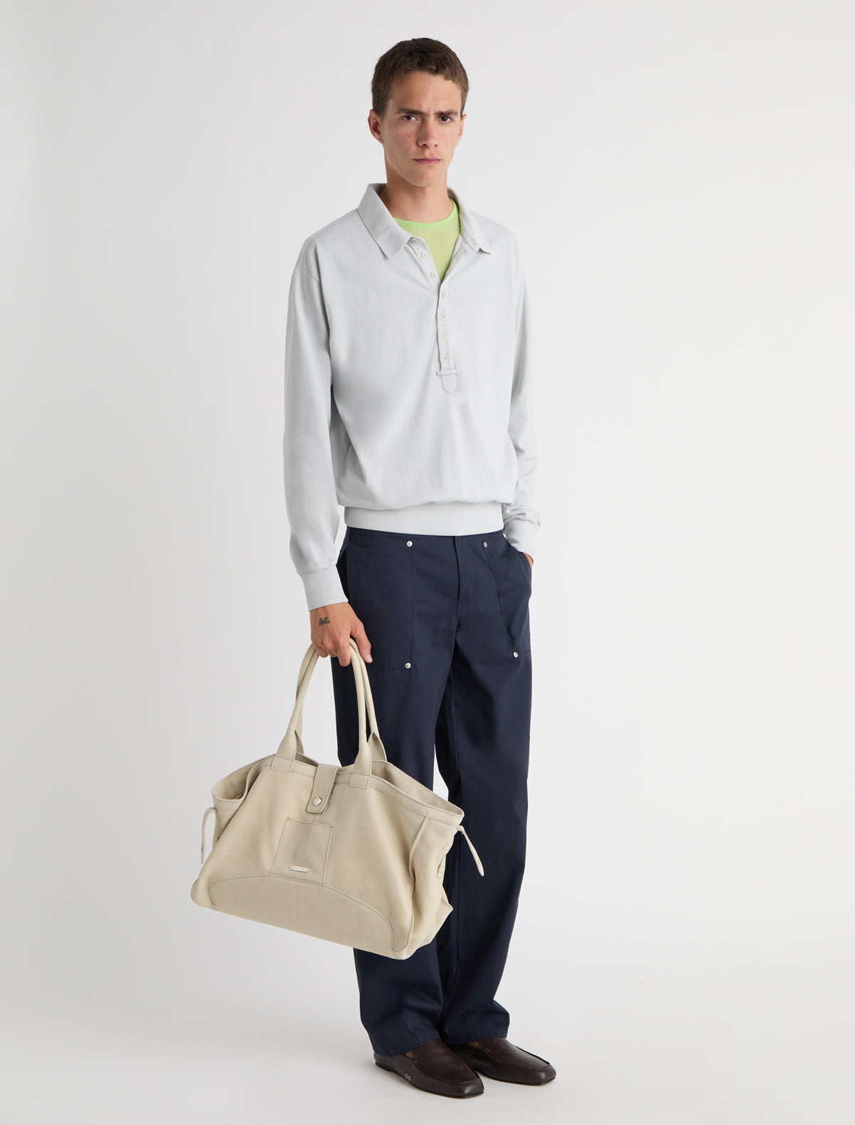 Romi long sleeve polo shirt extended placket ribbed cuffs hem
