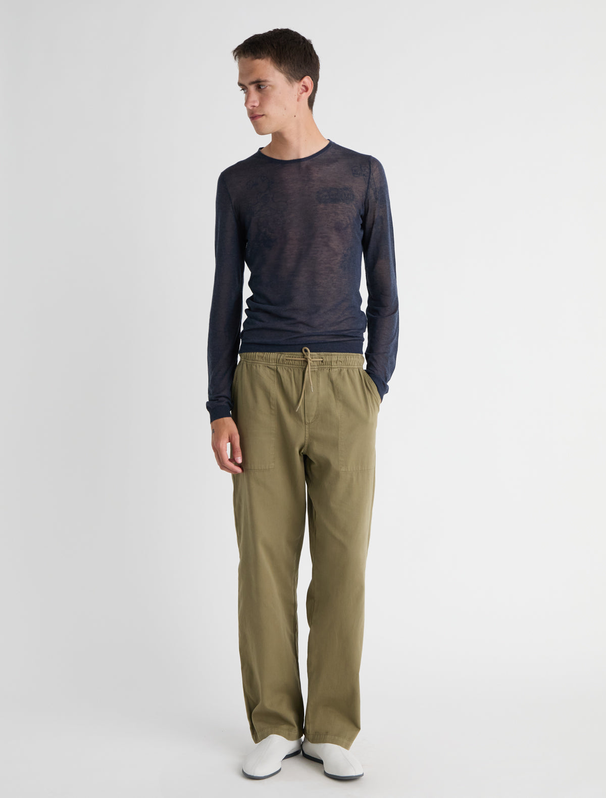 Amigo pants elasticated waistband adjustable drawstring khaki