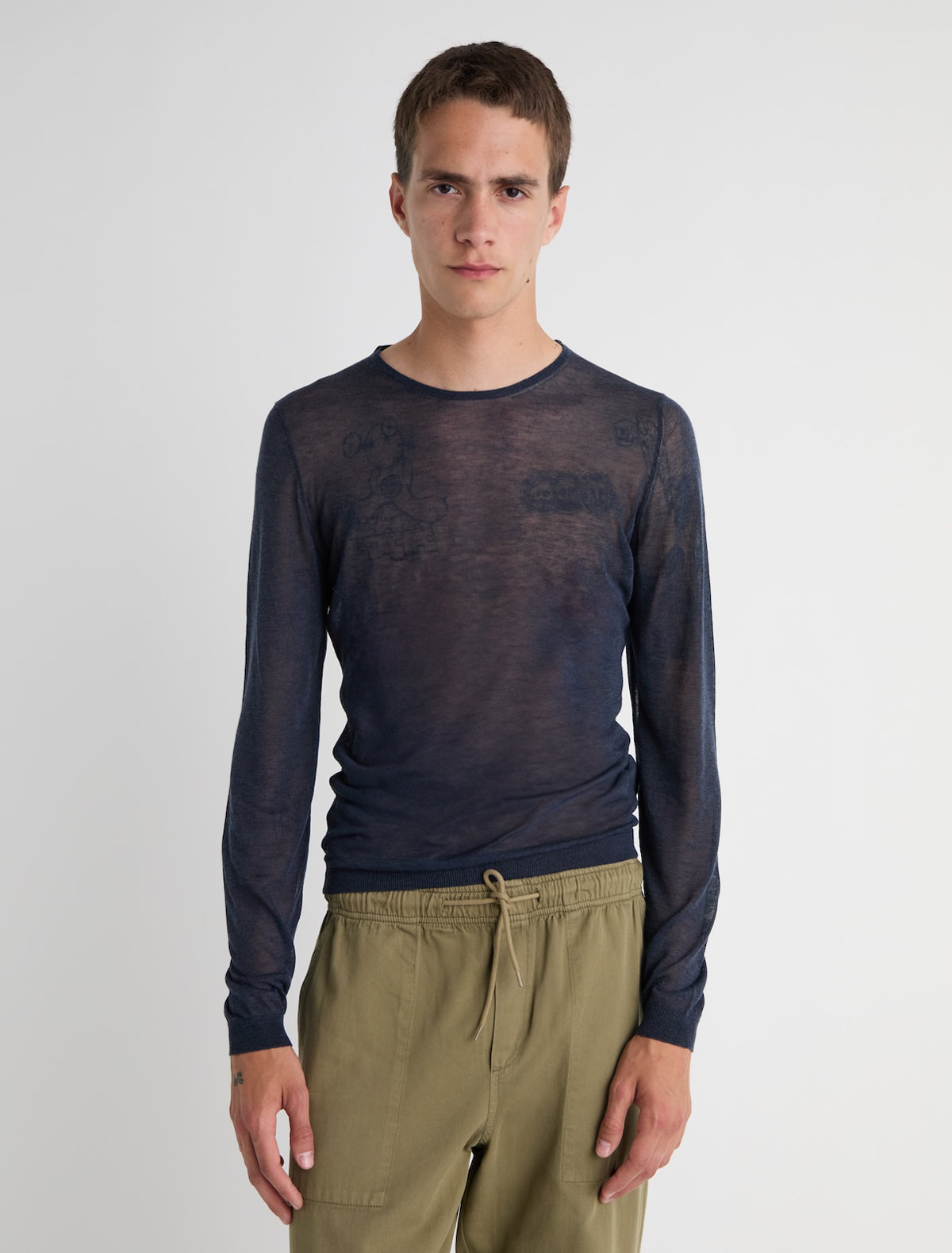 Round losa b mens long sleeved sweater round neckline navy