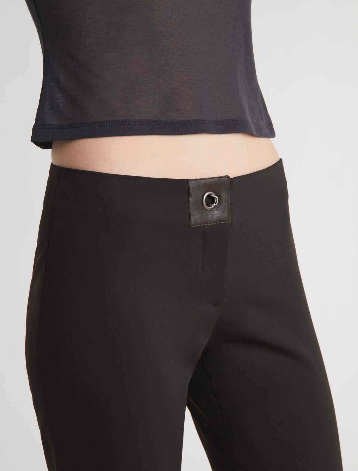 Salin fitted capri trousers side slits leather detailing