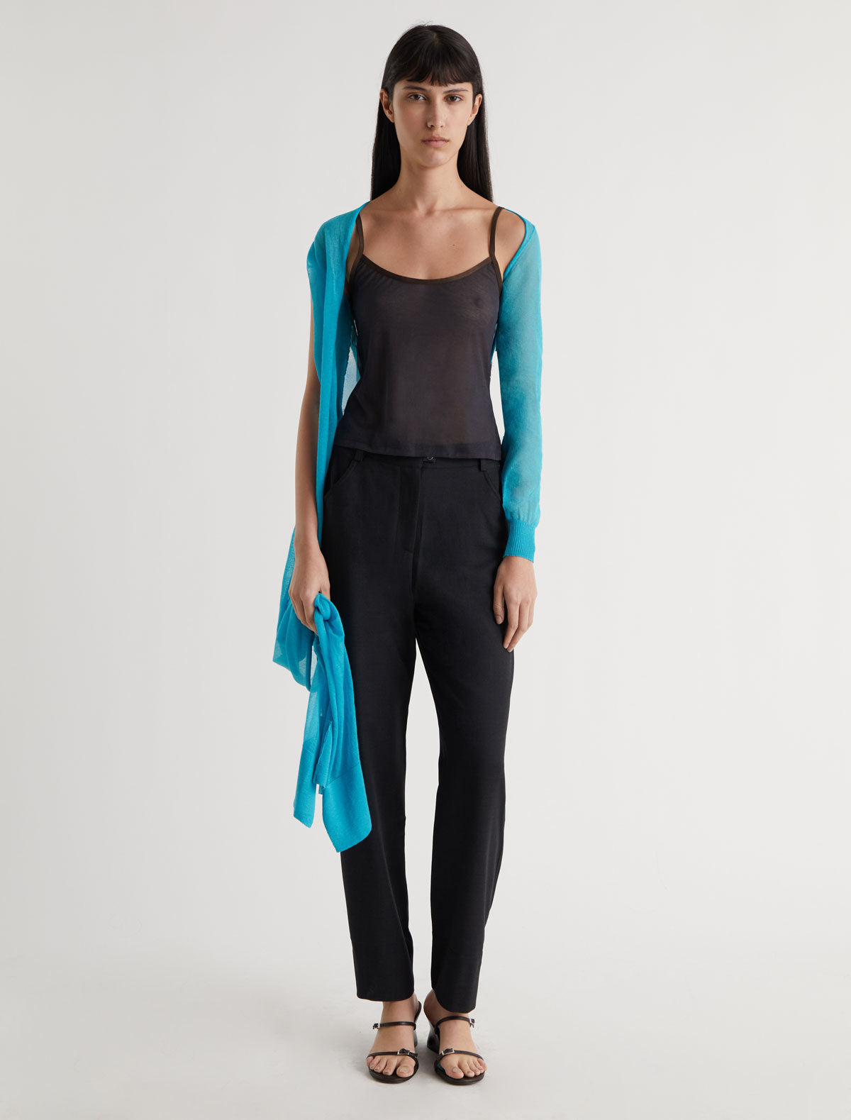 Samira wrap style knit top asymmetric design blue