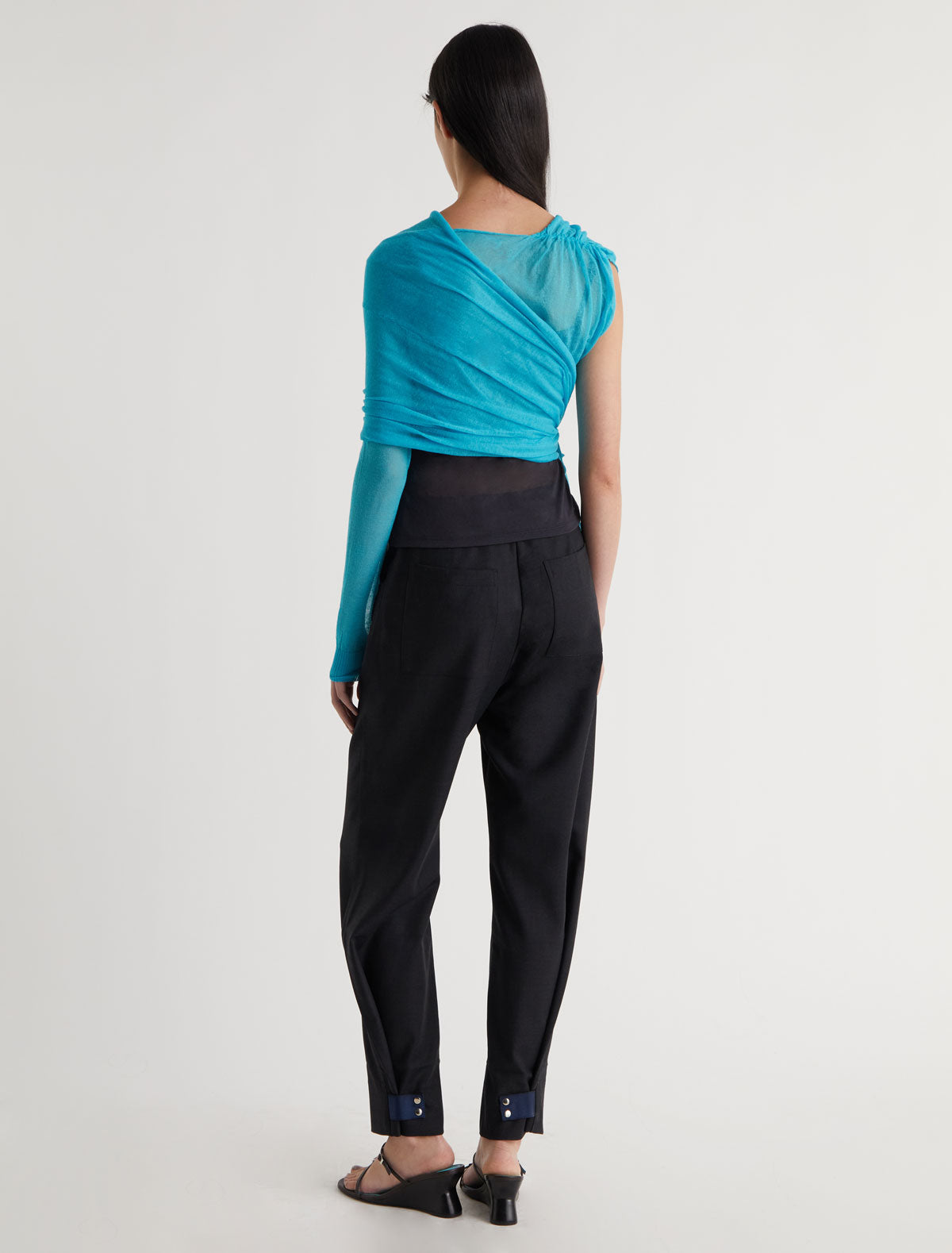 Samira wrap style knit top asymmetric design blue