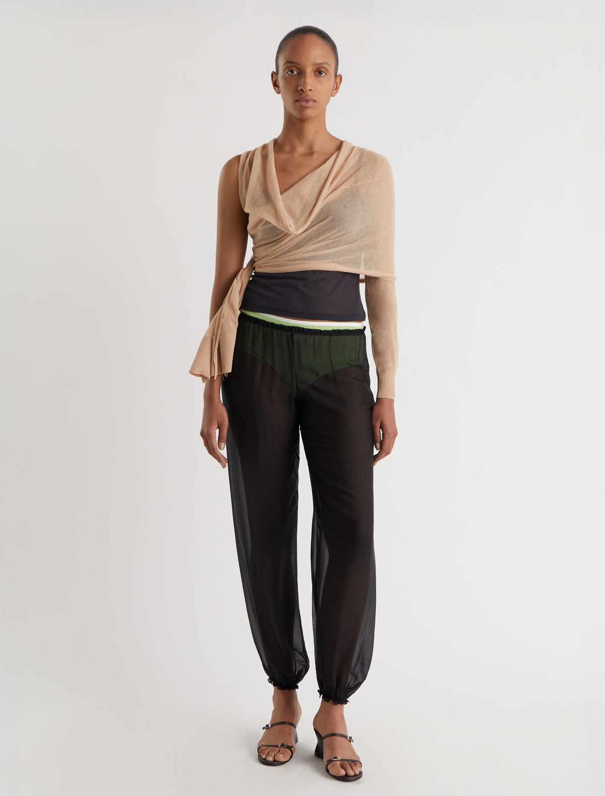 Samira wrap style knit top asymmetric design beige
