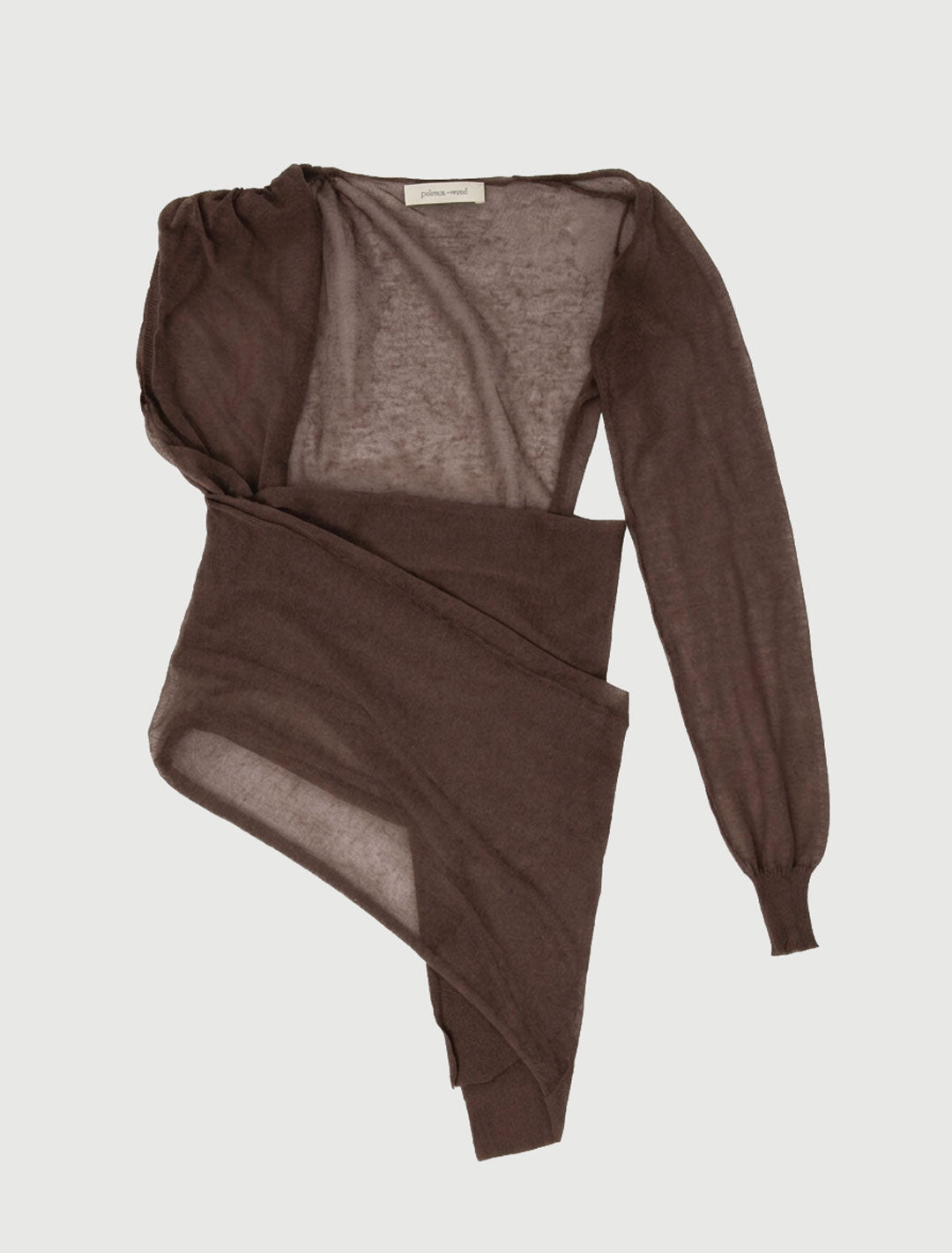 Samira wrap style knit top asymmetric design brown