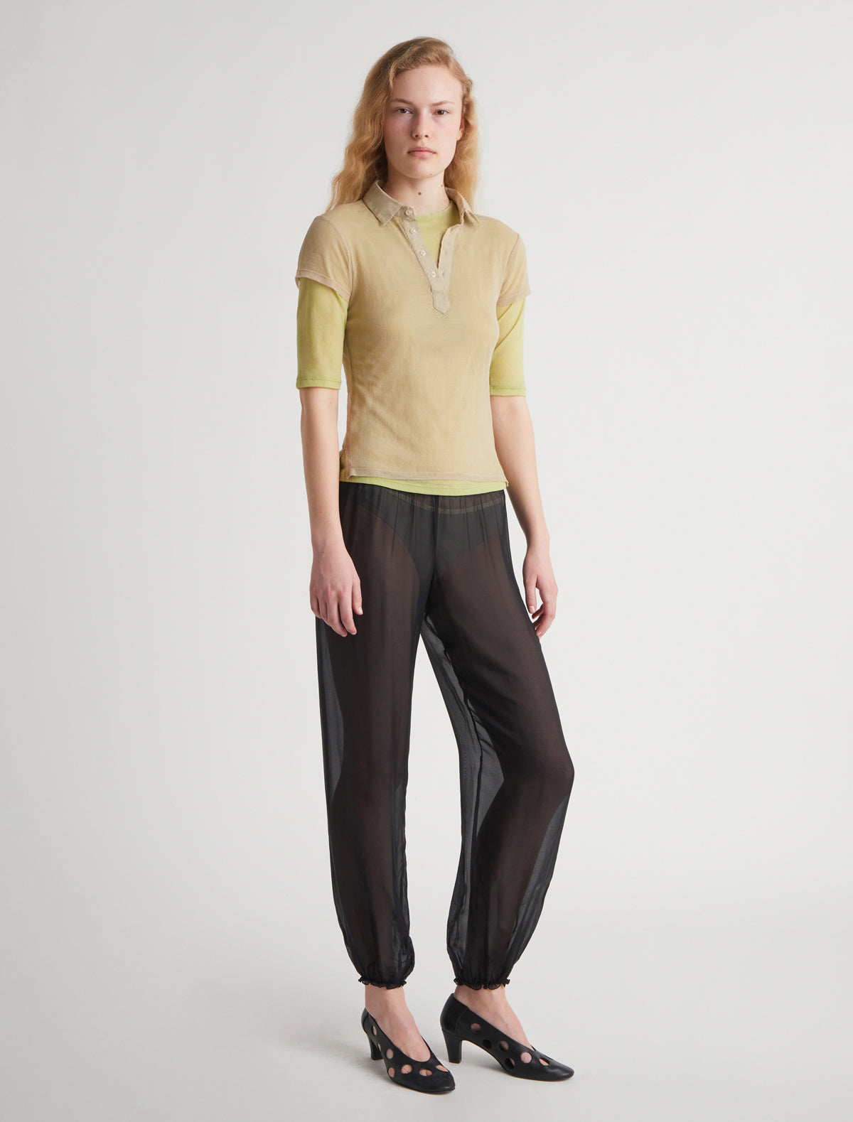 Sile ii short sleeve tulle top shirt collar nylon placket