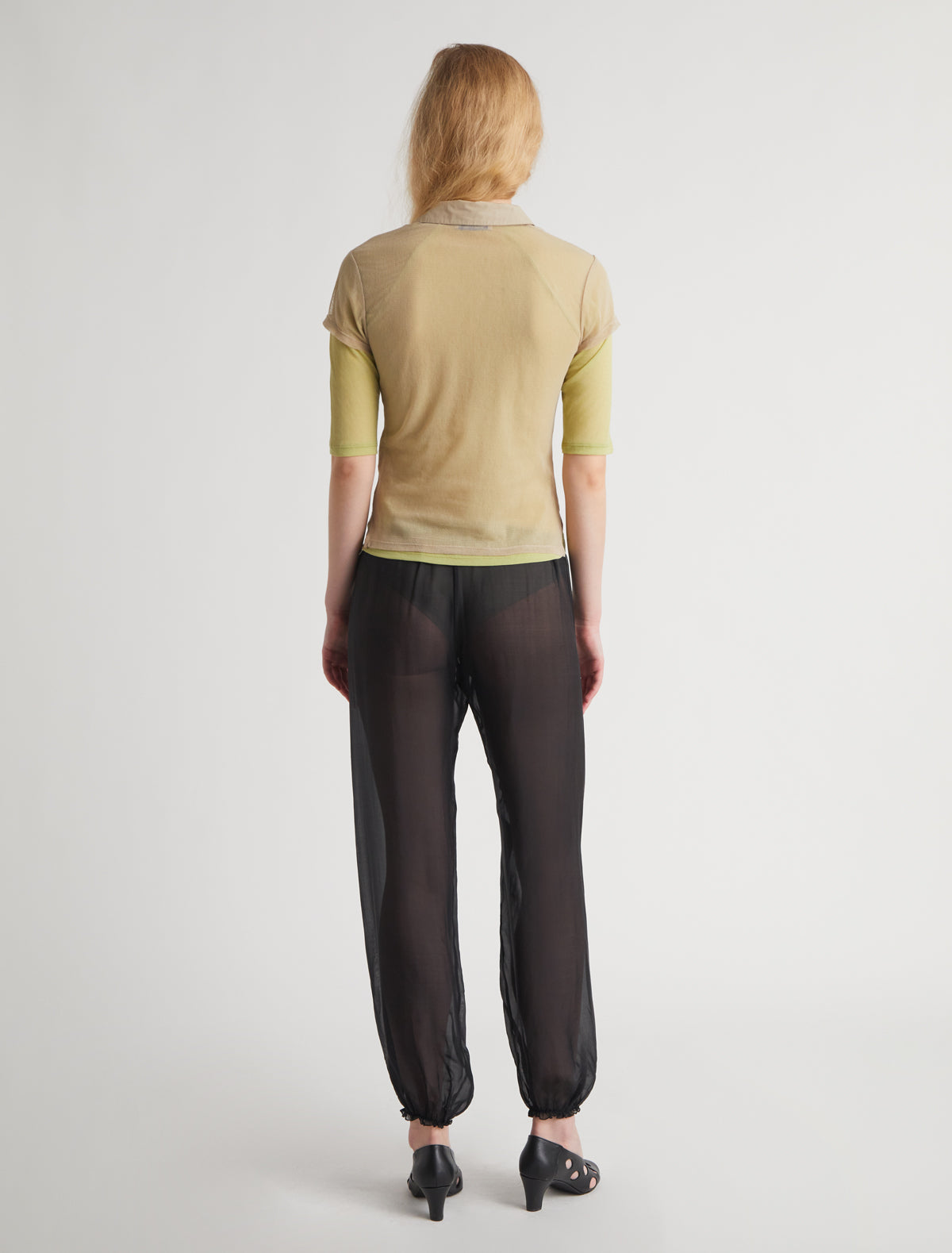 Sile ii short sleeve tulle top shirt collar nylon placket