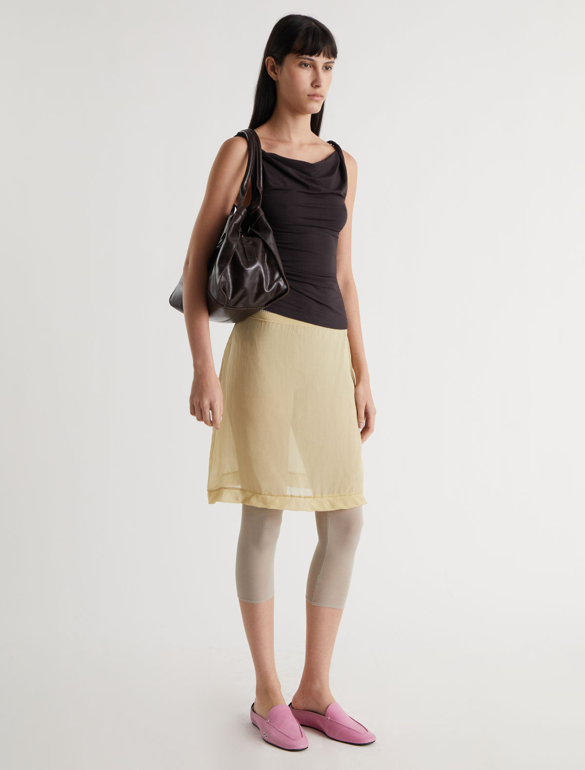 Simp sleeveless top twisted shoulder details brown