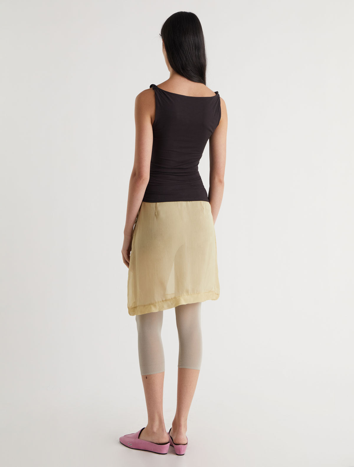 Simp sleeveless top twisted shoulder details brown