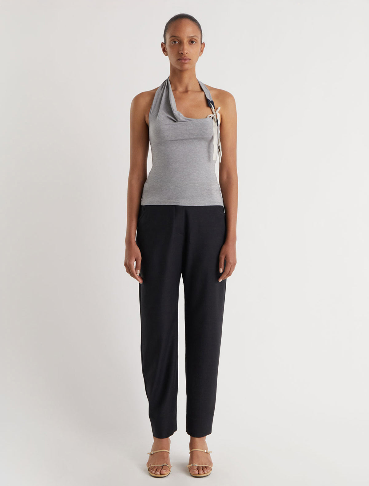 Simulet halter top patch detail eyelet adjustable strap grey