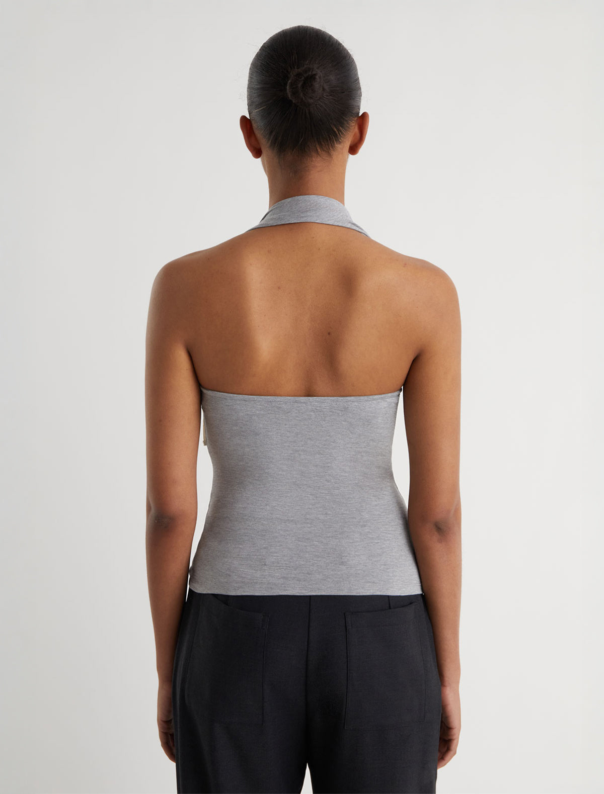 Simulet halter top patch detail eyelet adjustable strap grey