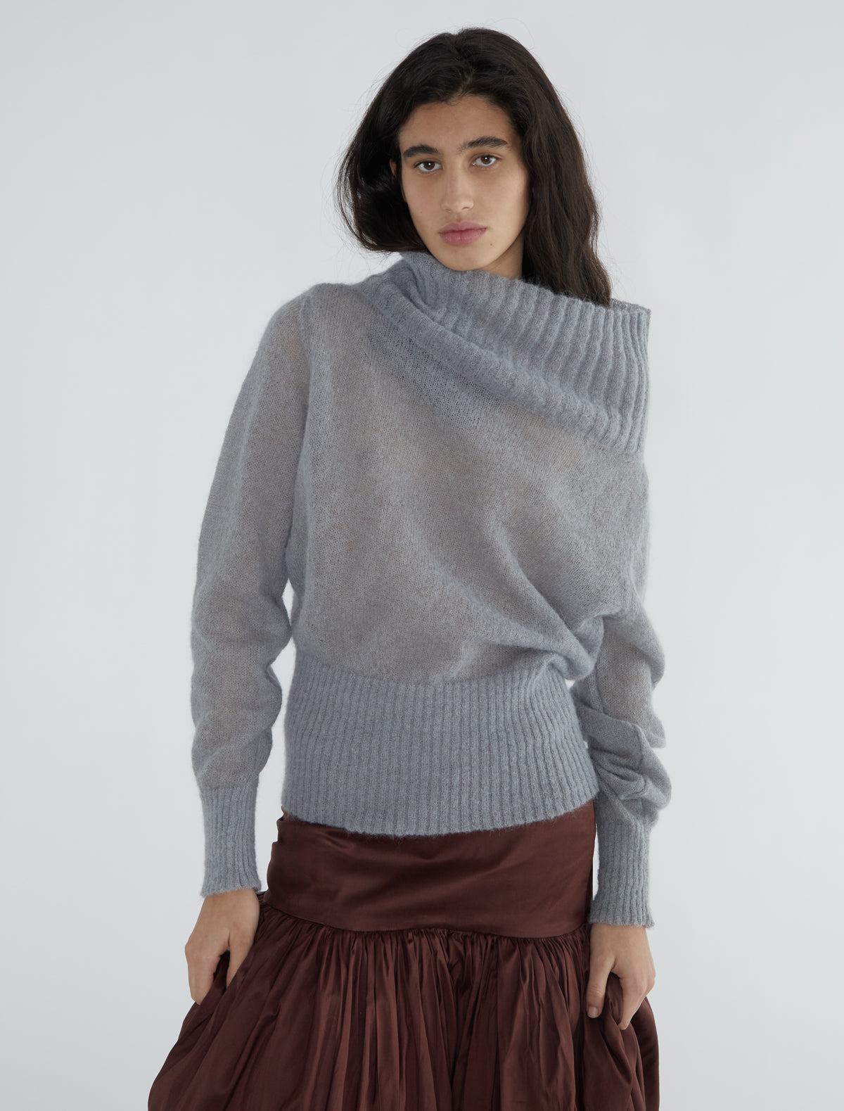 Sofre high neck ribed sweater lightgrey