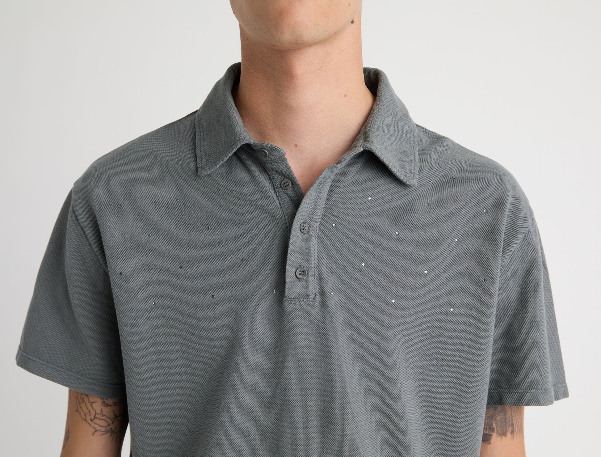 Strip short sleeve pique polo strass detailing upper body lightkhaki