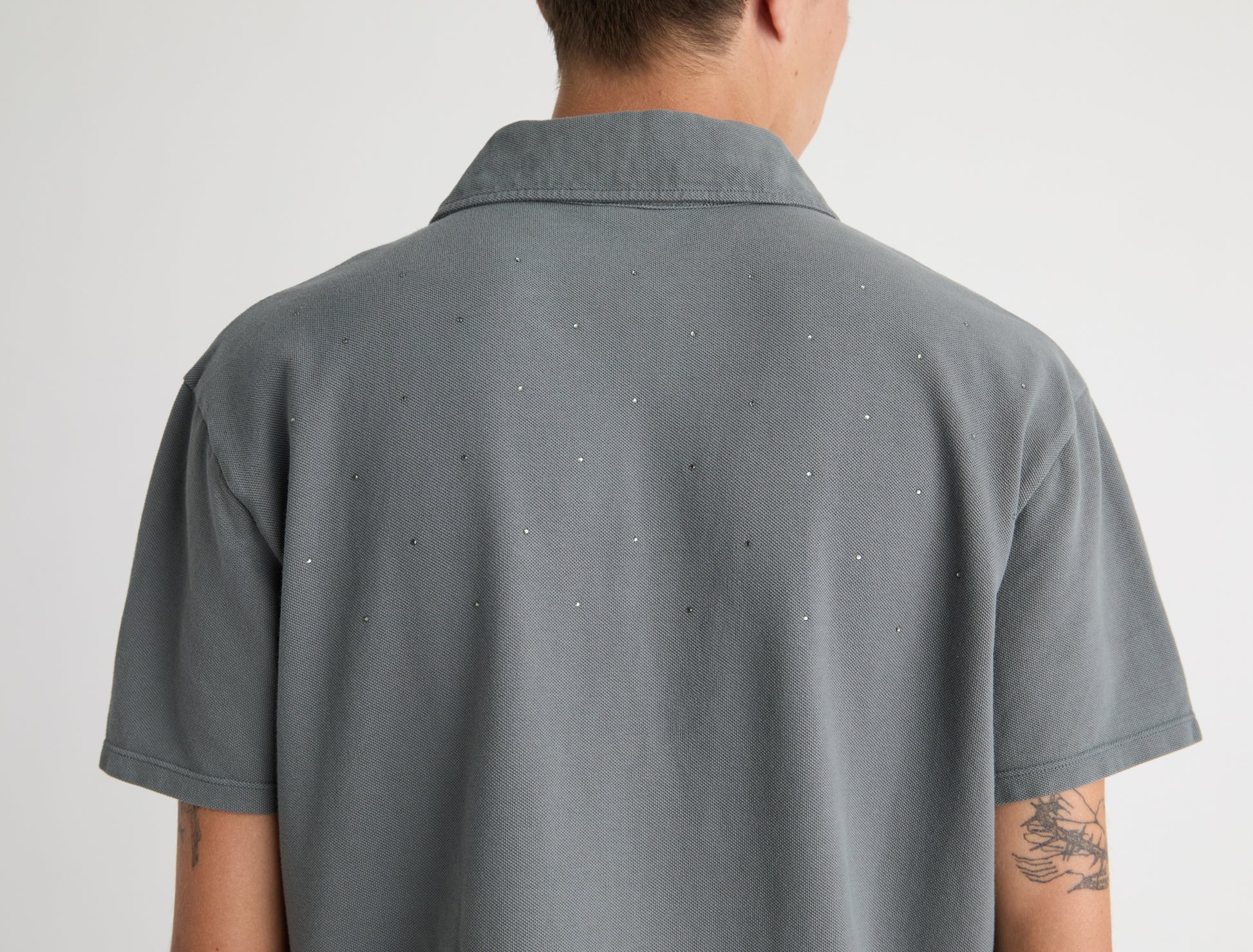 Strip short sleeve pique polo strass detailing upper body lightkhaki