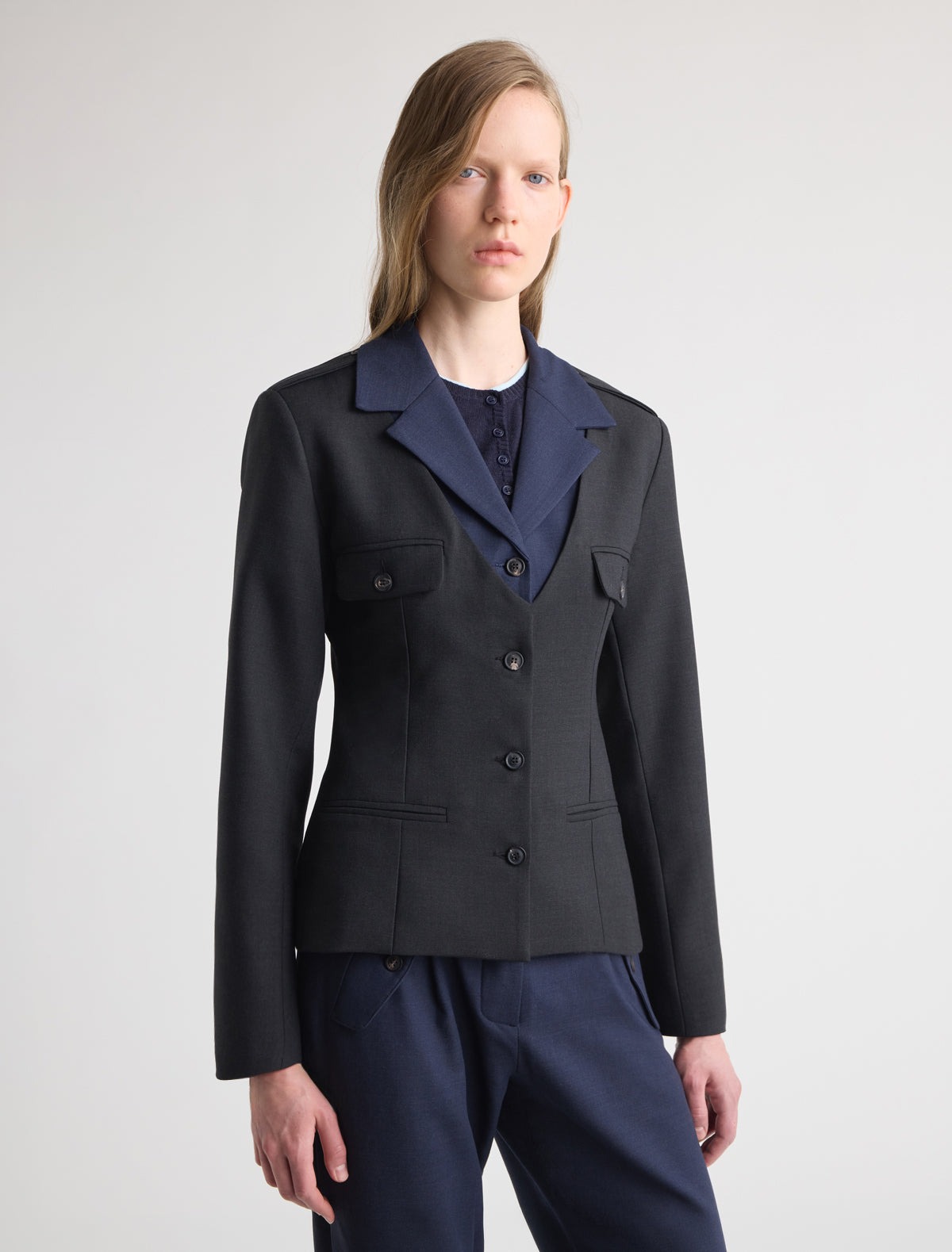 Suavin two tone blazer layered two piece effect grey