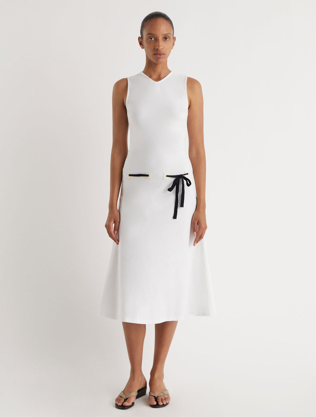 Suni dress fabric patch details hips eyelets white