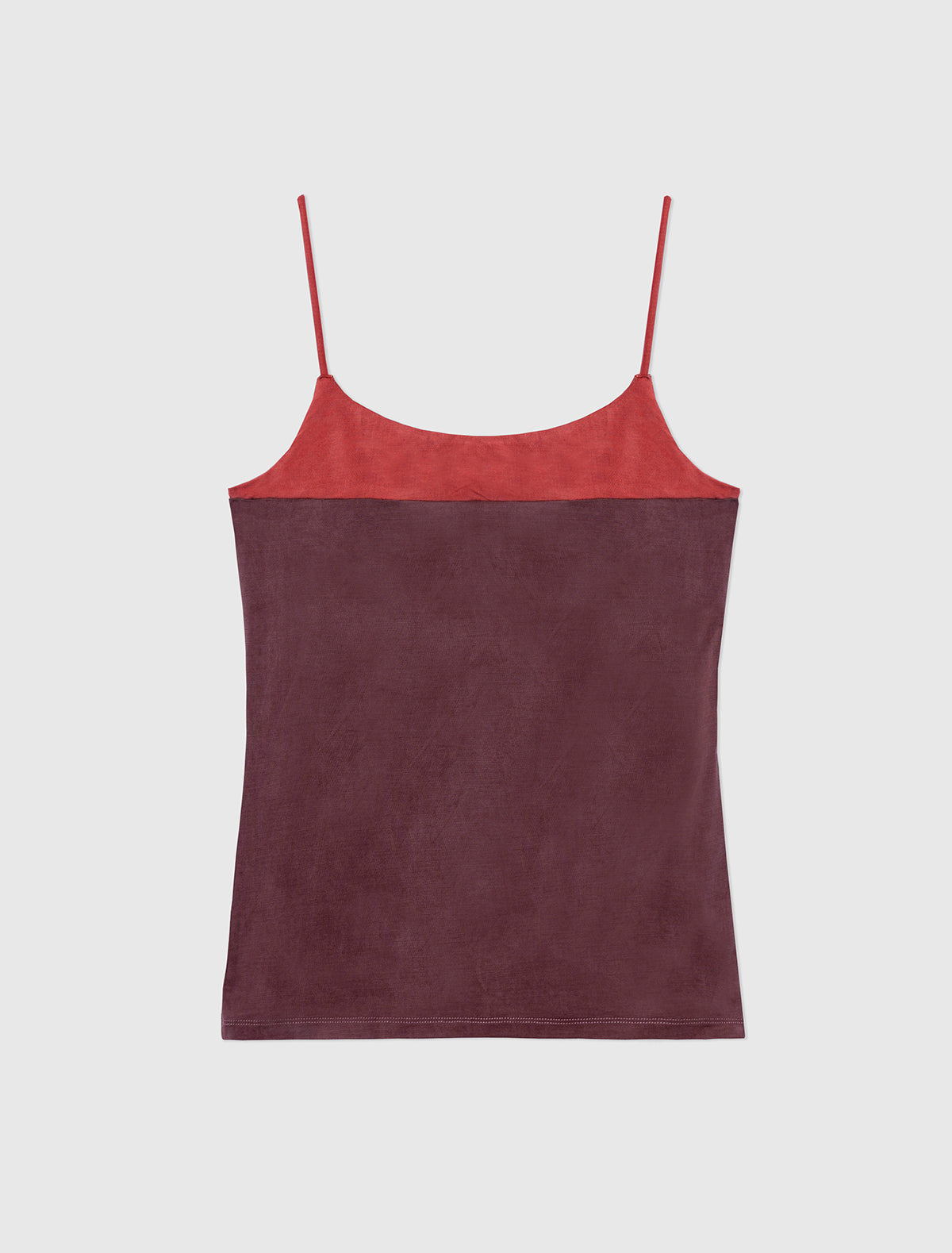 Zuno cupro strappy top contrasting panel chest aubergine