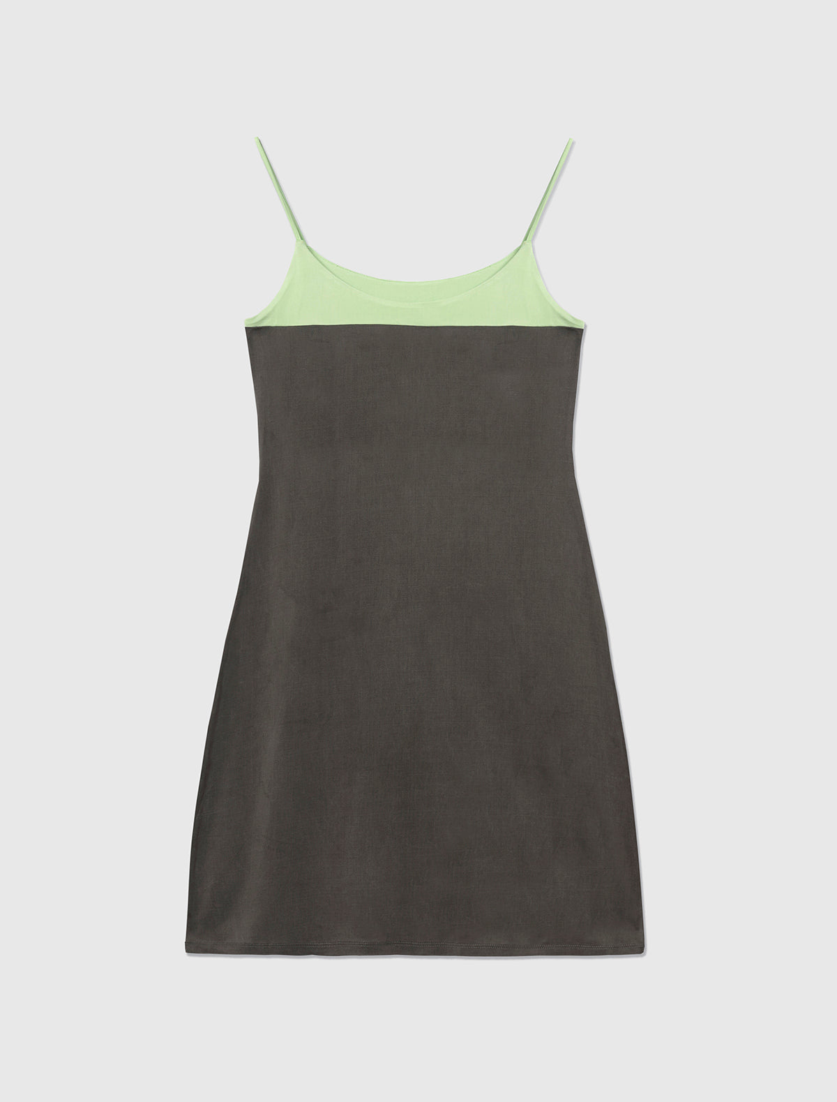 Zuno dress short strappy cupro dress contrasting panel chest khaki