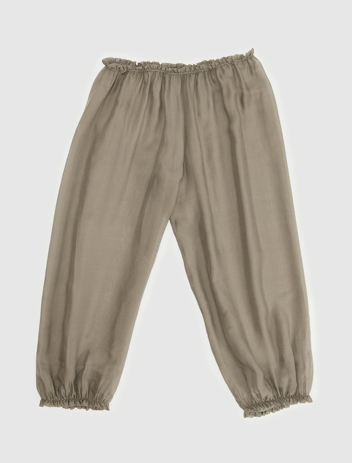 Short weza delicate sheer harem capri silk pants khaki