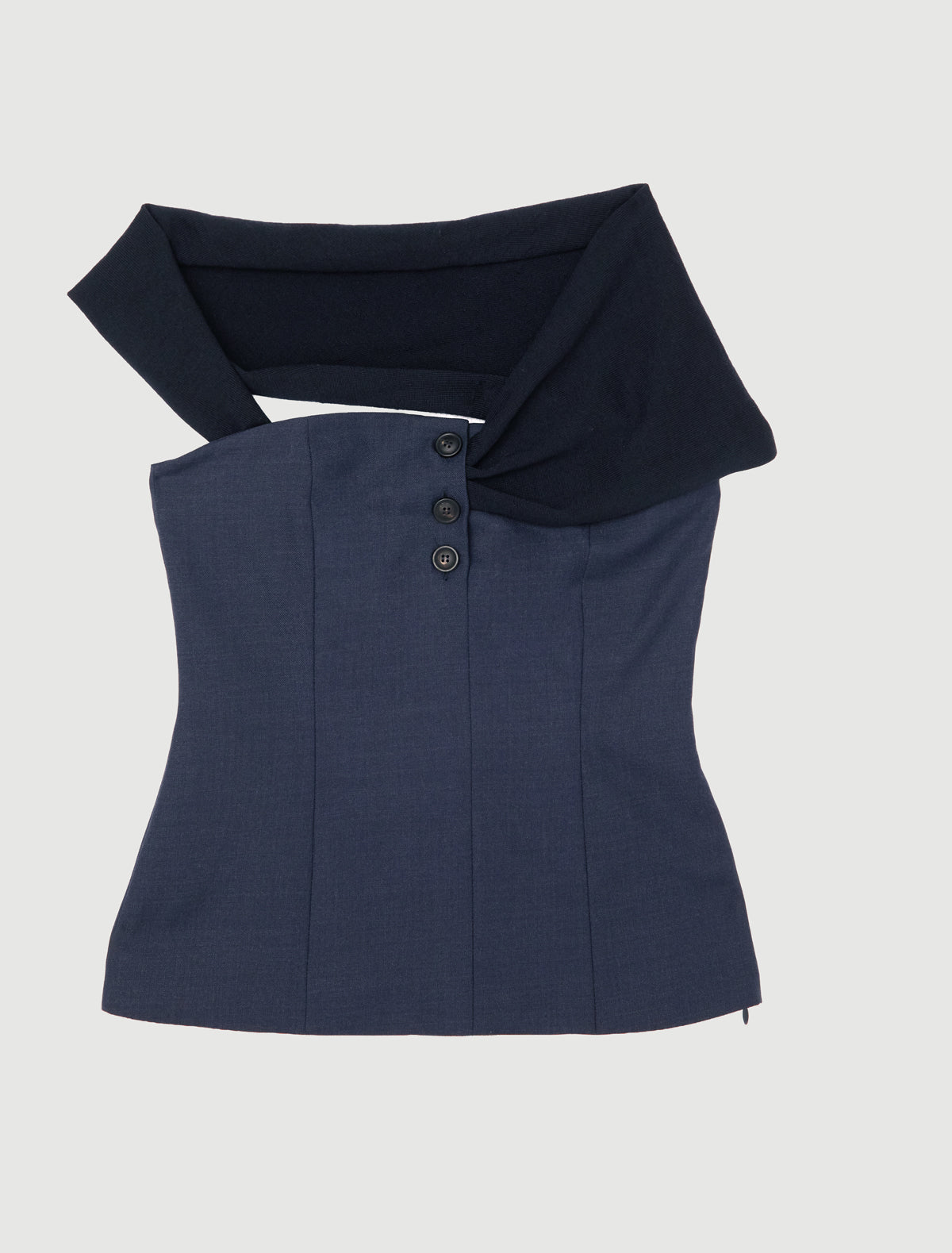 Yusi bandeau top small buttoned opening removable wool knit layer extending