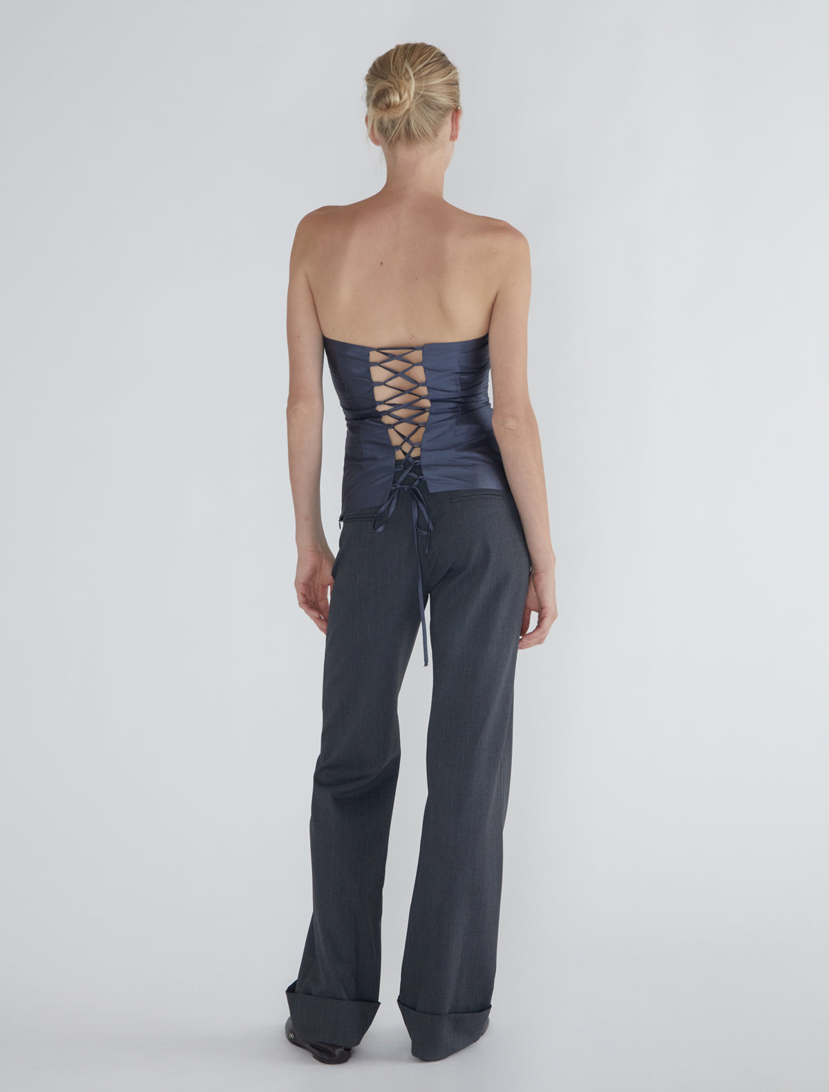 Agnes silk bandeau top adjustable ribbon greyishblue