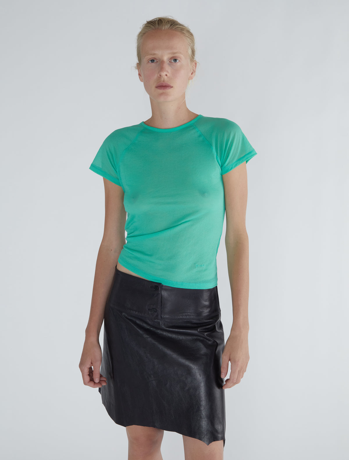 Omu delicate sheer top embroidery green