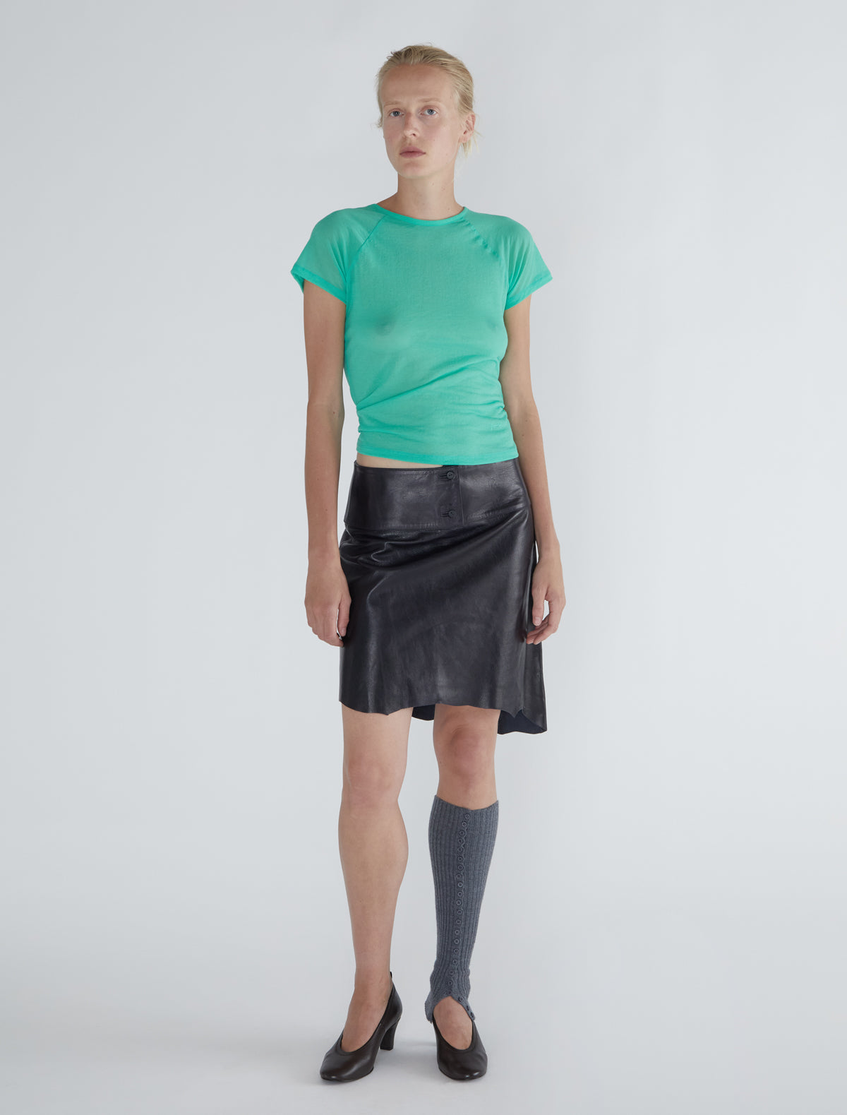 Omu delicate sheer top embroidery green