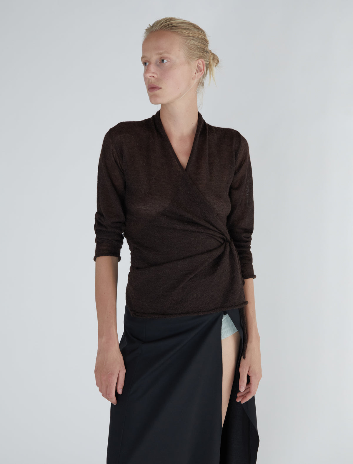 Sudi long sleeved wrap top brown