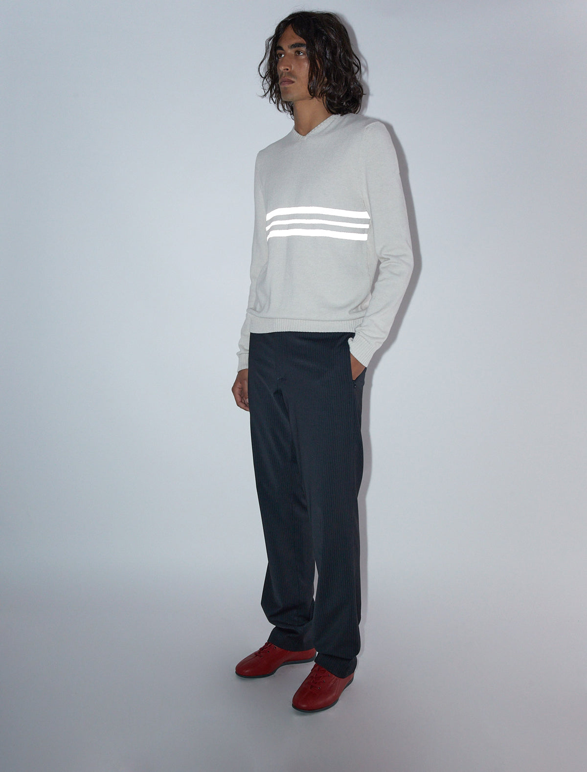 Serge men straight leg trousers waistband buttons