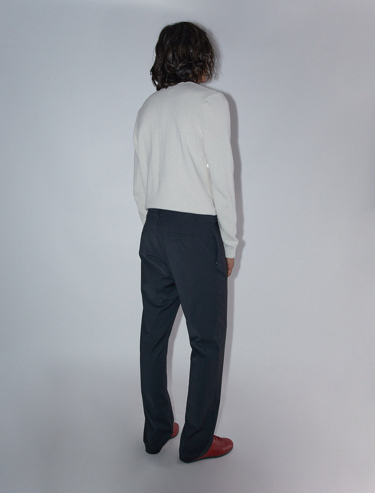 Serge men straight leg trousers waistband buttons