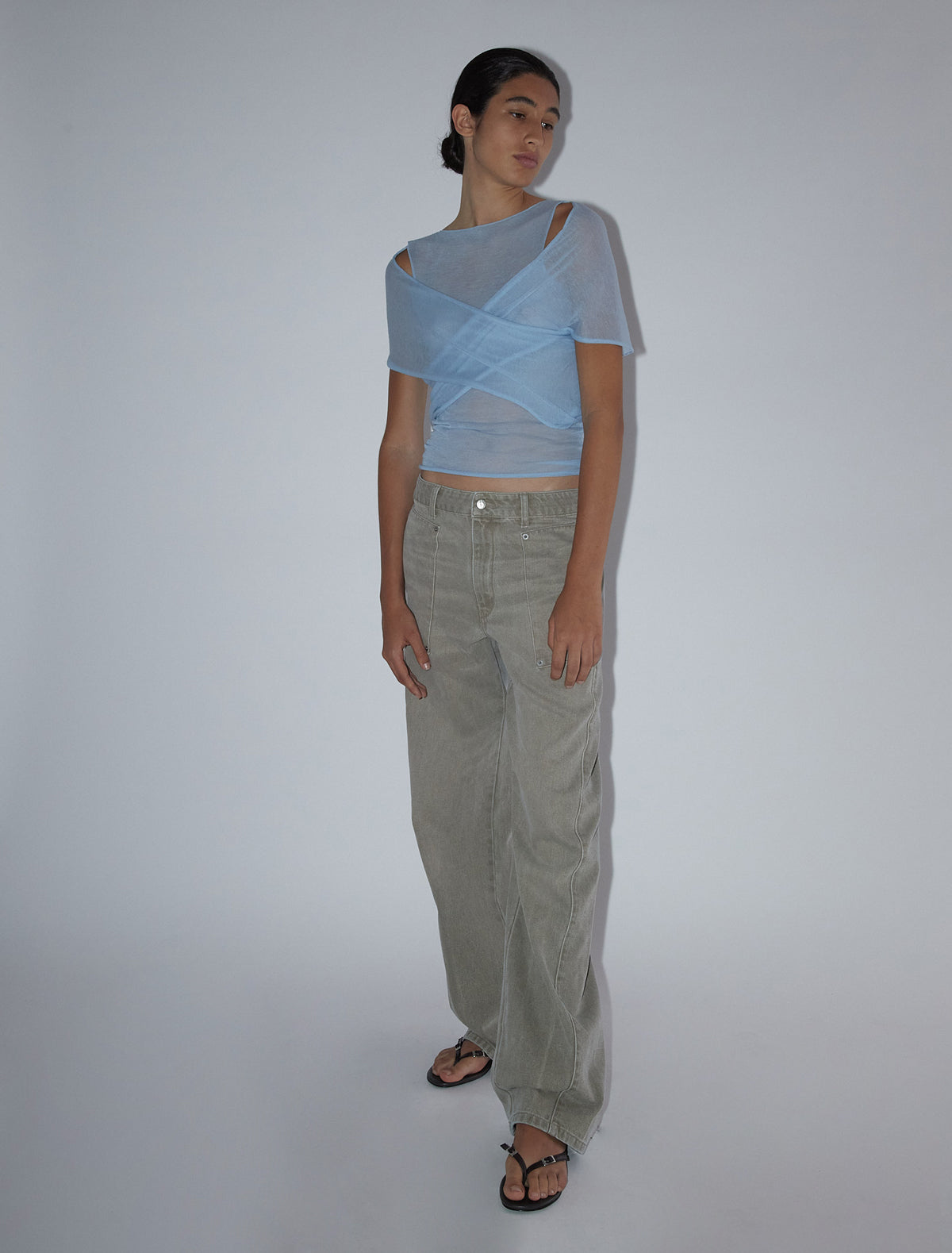 Orlando men trousers forward shifted seams welt pockets grey