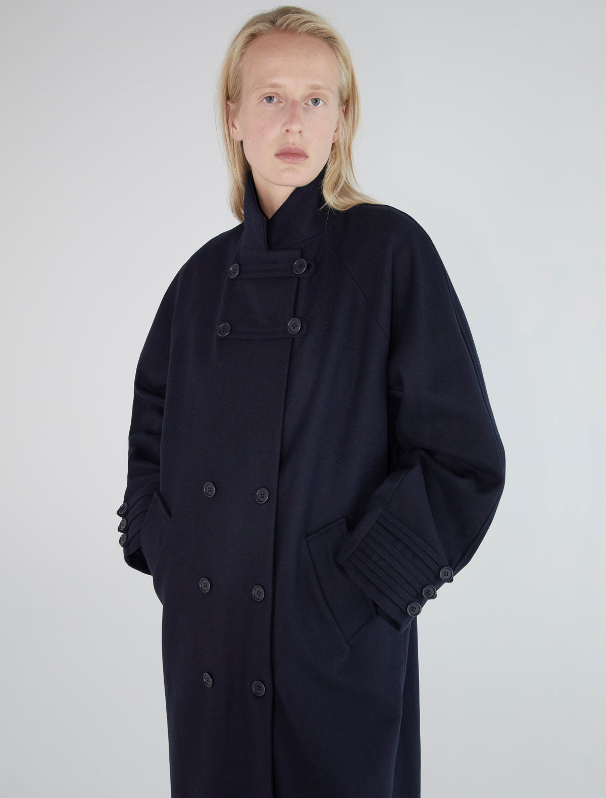 Debo long oversized wool coat navy