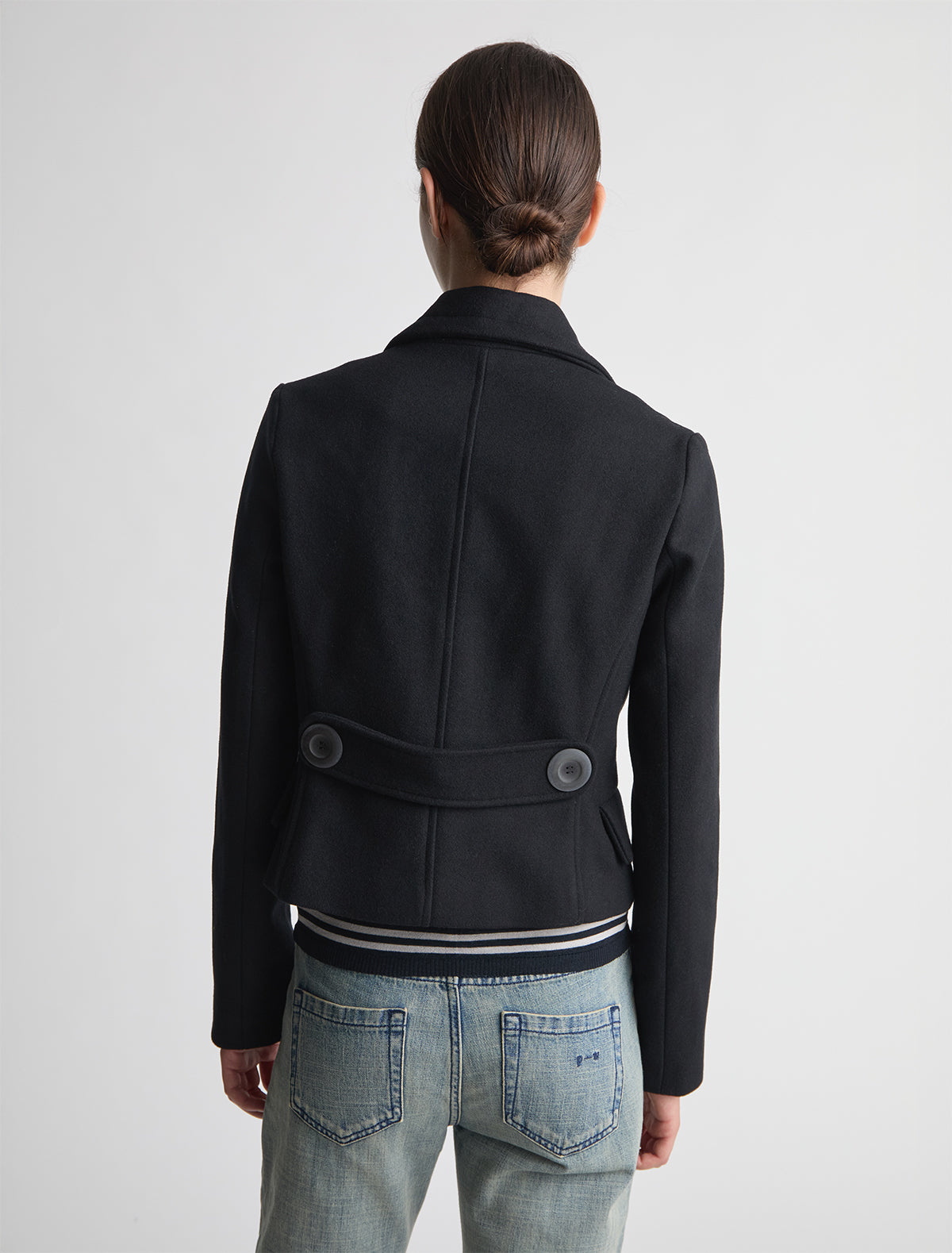 Gola short double breasted coat oversized buttons side pockets black